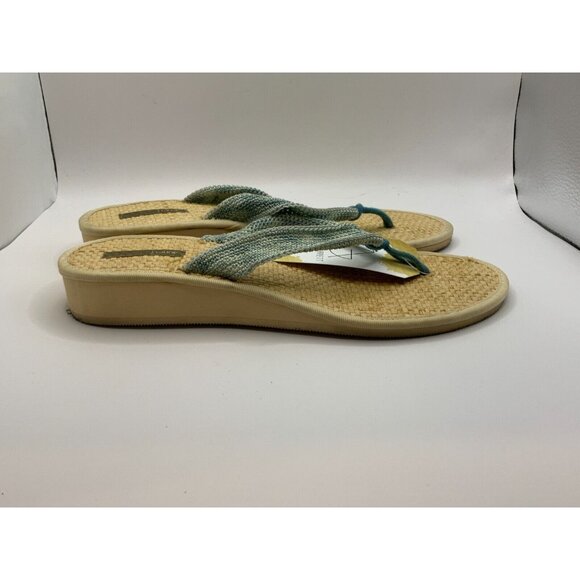 J. Crew Blue/Tan Wedge Thong Sandals, Size 8.5 - Picture 4 of 8